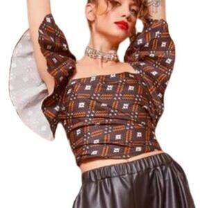 Autumn Adeigbo Jules Ruffled Printed Bustier Top, Size 14, New w/ Tag MSRP $565